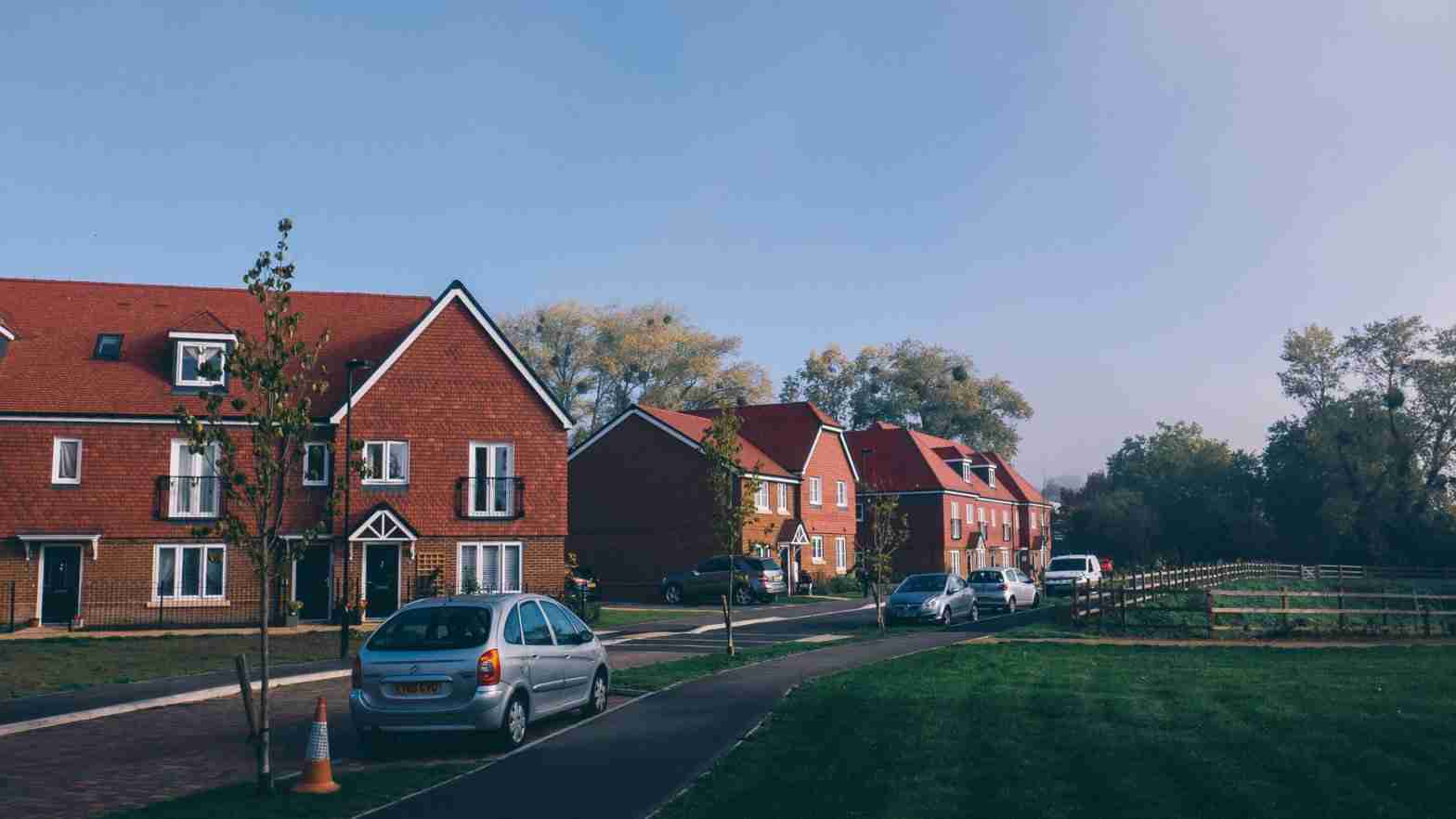 Suburban street of brick houses
